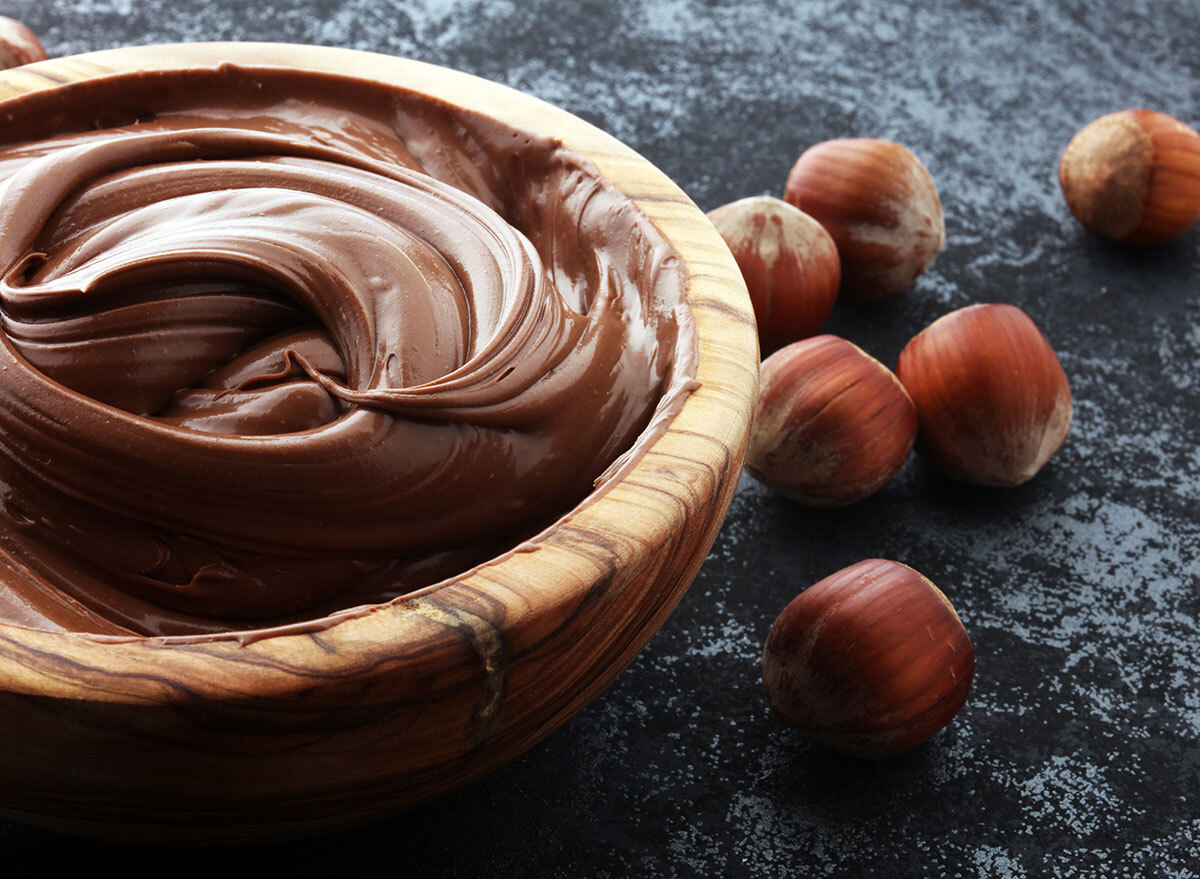 nutella in wooden bowl