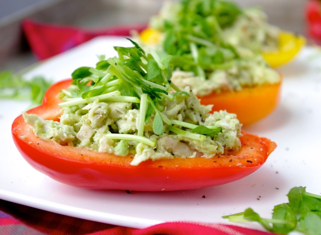 avocado chicken salad on a bell pepper half