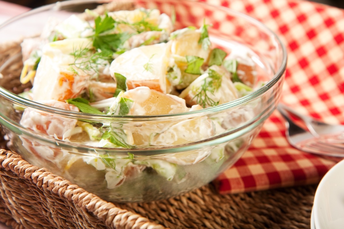 Herb potato salad in picnic setting