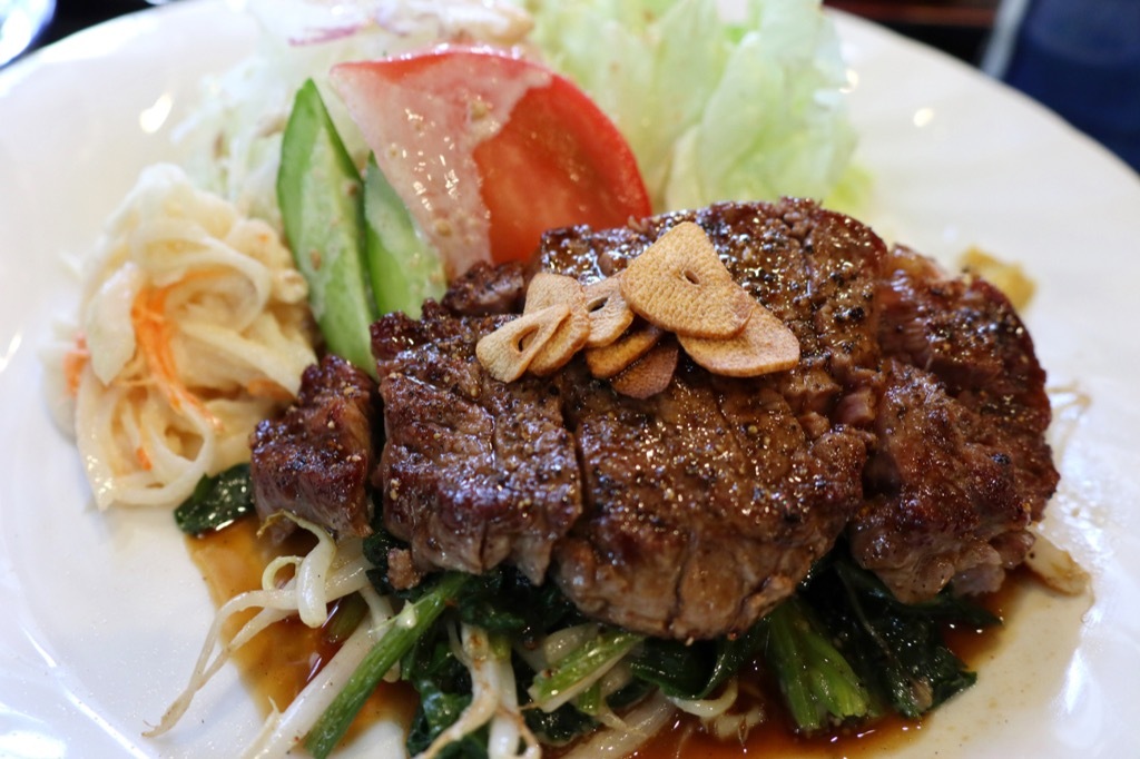 steak filet over greens for low blood pressure