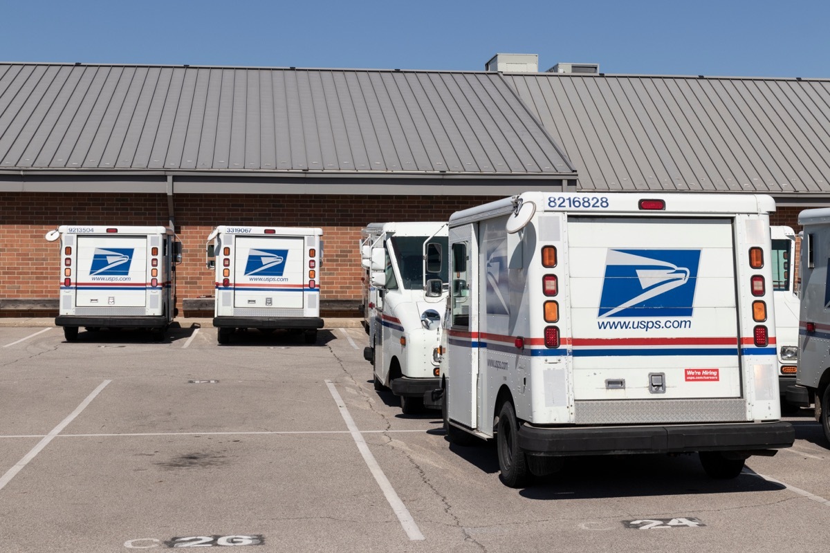 USPS Post Office Mail Trucks. The Post Office is responsible for providing mail delivery.