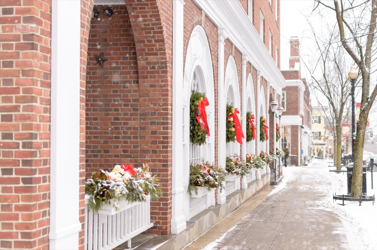 Streets of New Hampshire decorated for Christmas in the winter