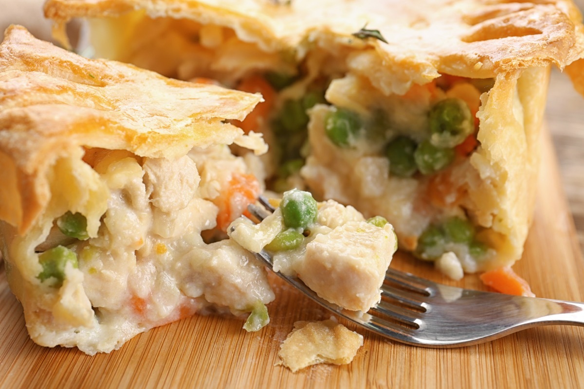 chicken pot pie and fork