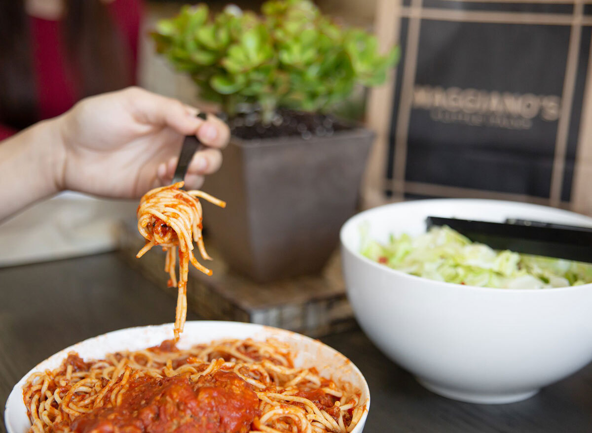 Bowl of pasta from Maggiano's with salad