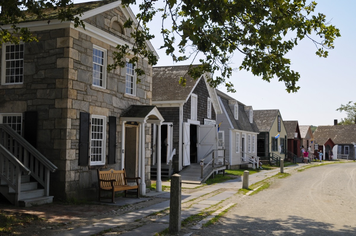 row of houses at mystic seaport in connecticut