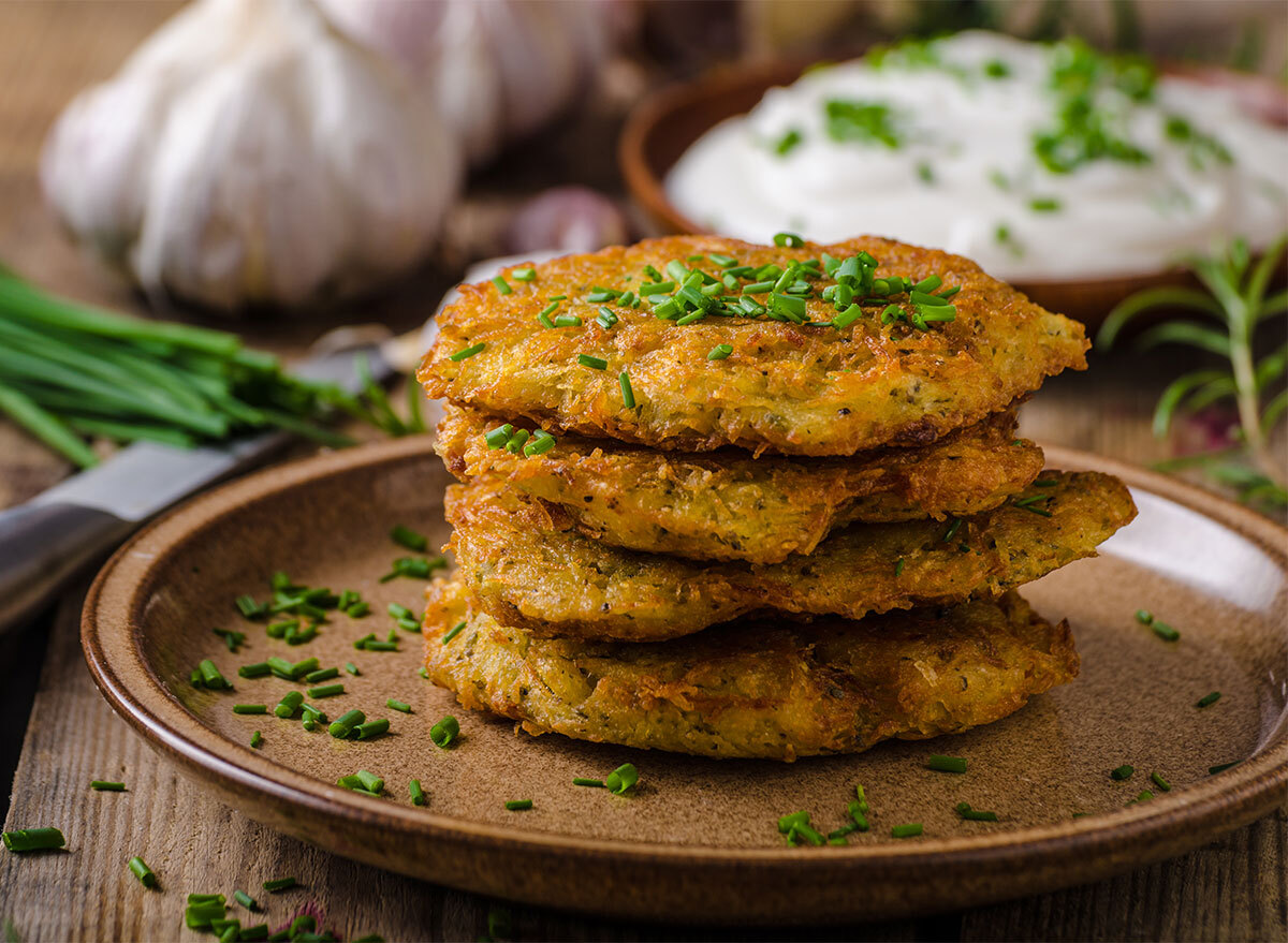 stack of potato pancakes with chives