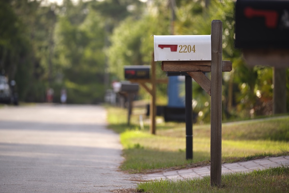 Typical american outdoors mailbox for USPS on suburban street side.