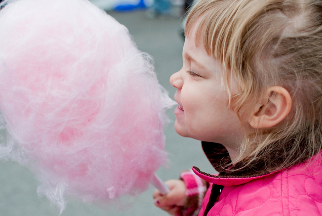 Girl Eating Cotton Candy Summer Fair