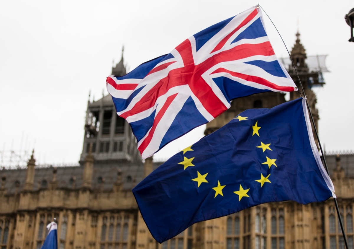 the European Union and British Union Jack flag together