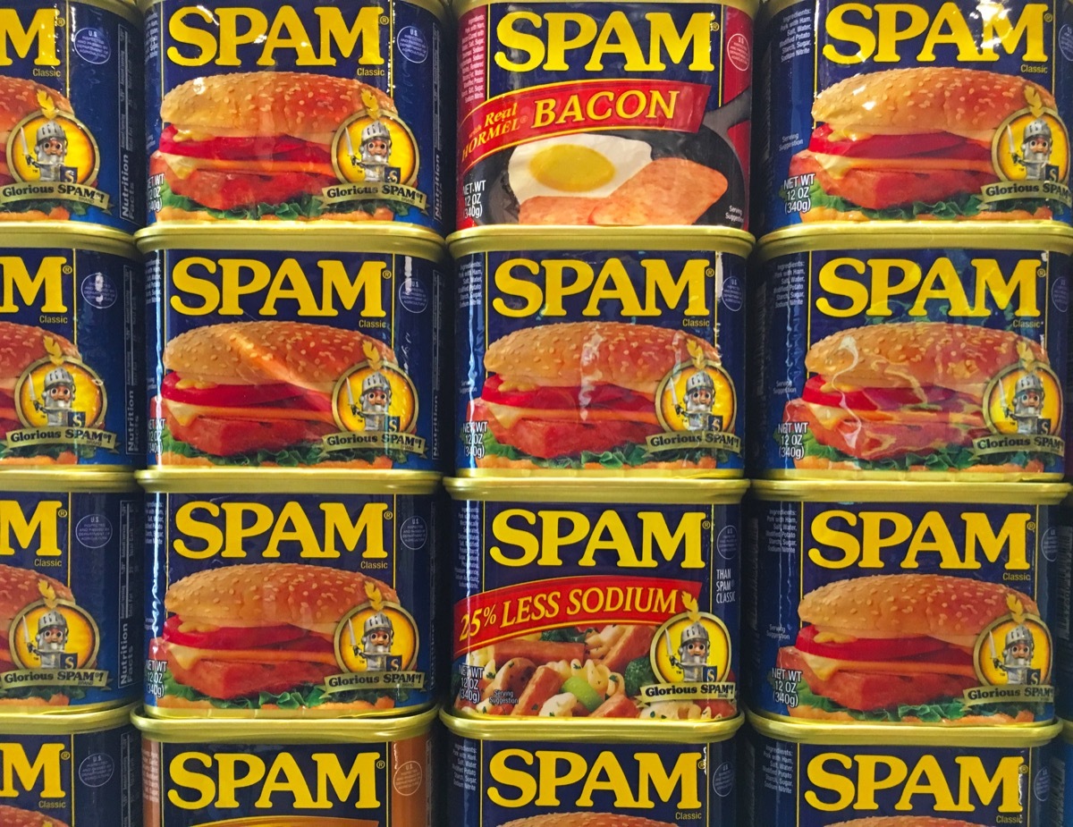 spam cans on shelf