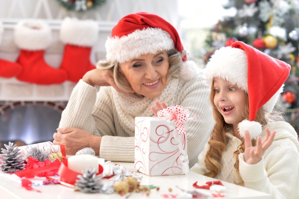 Grandma giving a gift at Christmas