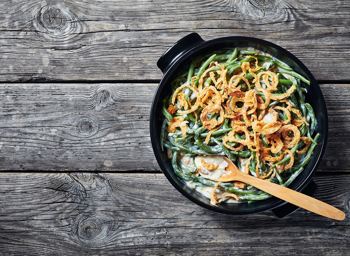 green bean casserole in pan