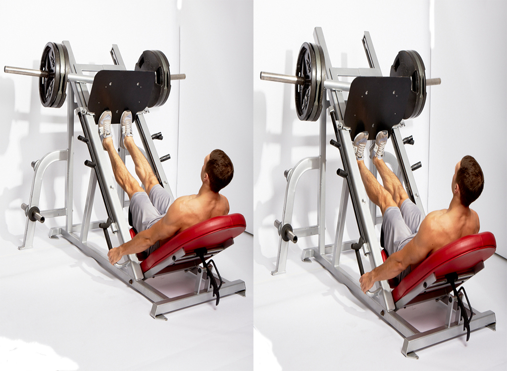 Calf raise on leg press, all-machine workout