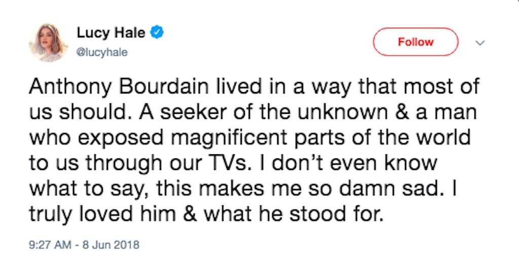 lucy hale anthony bourdain tribute