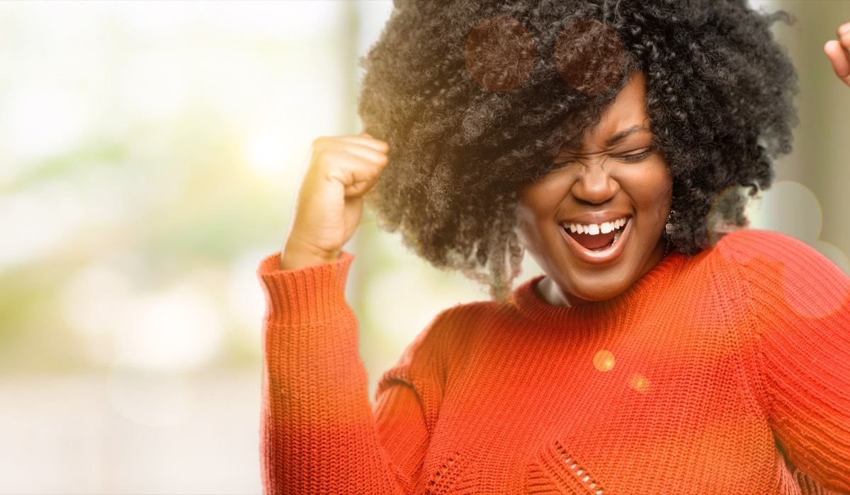 Woman excited snd upbeat. 