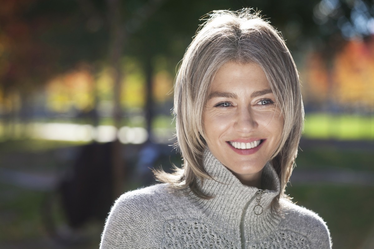 Woman with Gray Hair in a Shag Cut