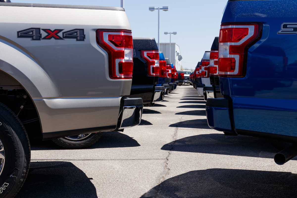 Ford trucks at dealership