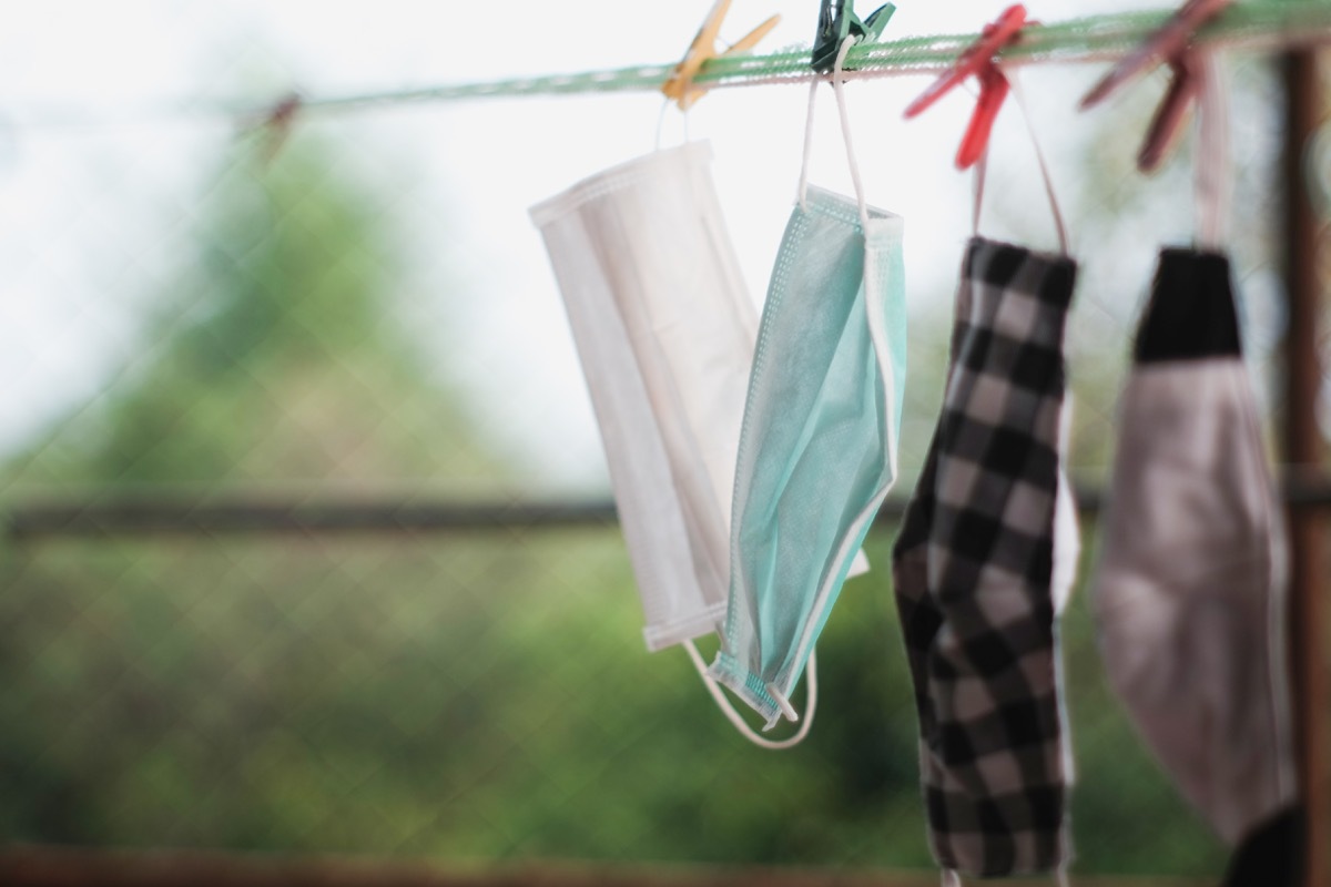 medical mask on clothes line with blured background,Reused concept