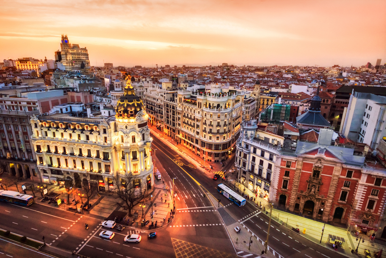 Madrid, Spain at sunset