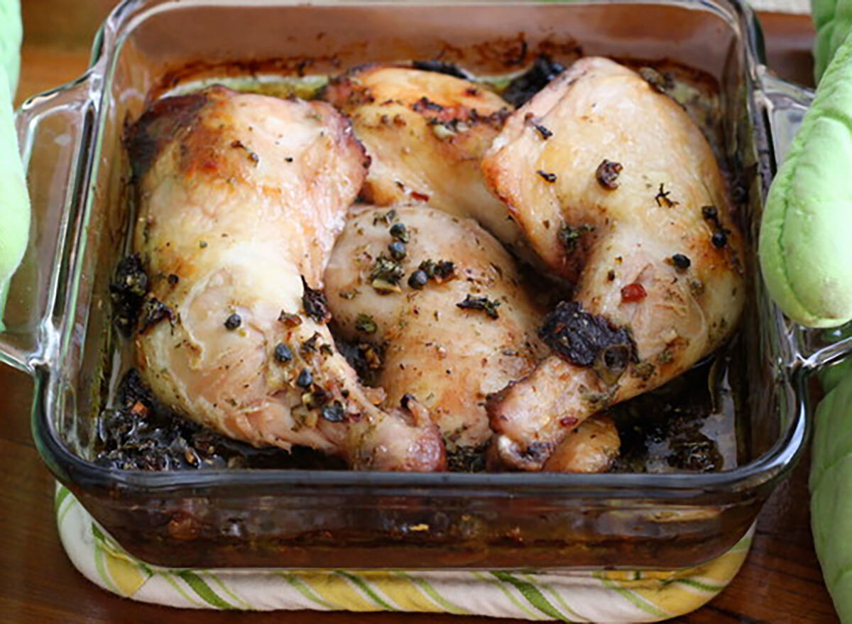 chicken marbella in baking dish