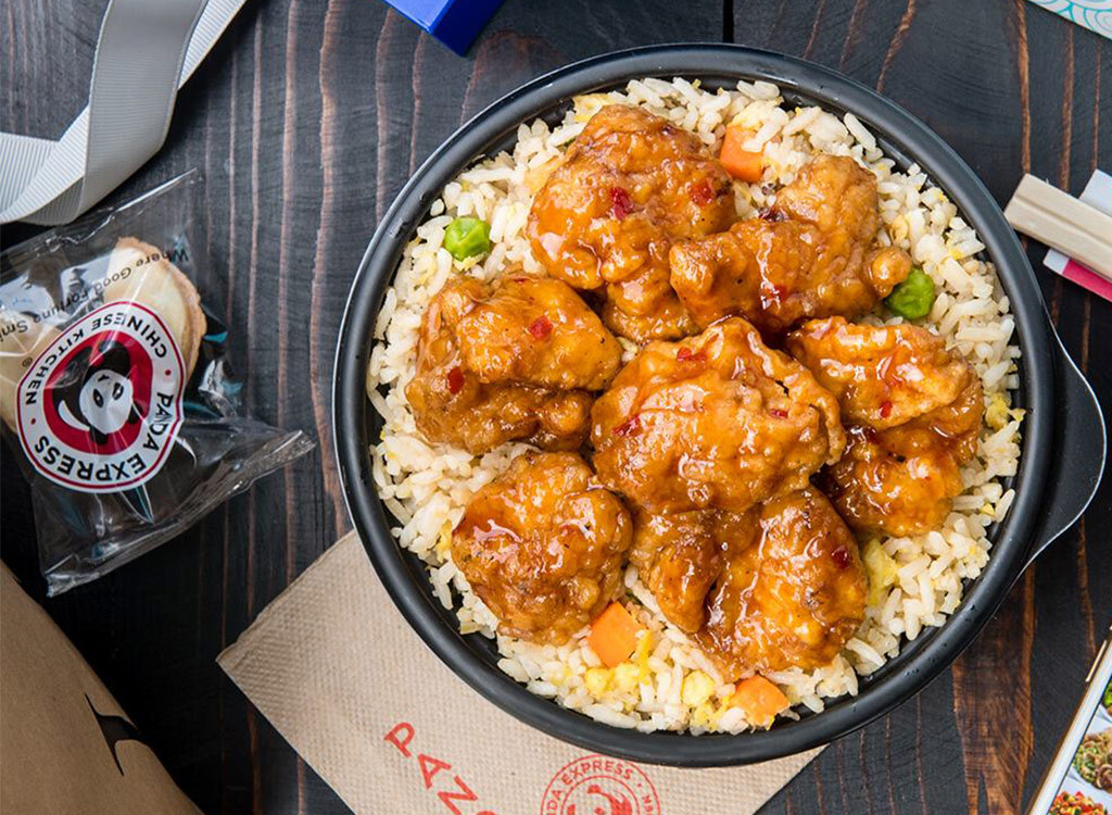 panda express orange chicken with rice bowl