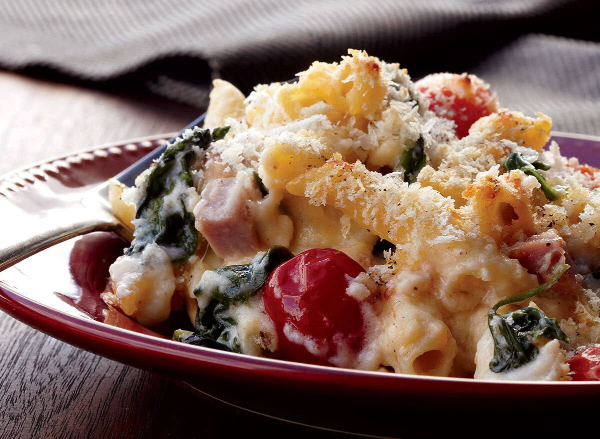 Healthy spinach ham mac and cheese