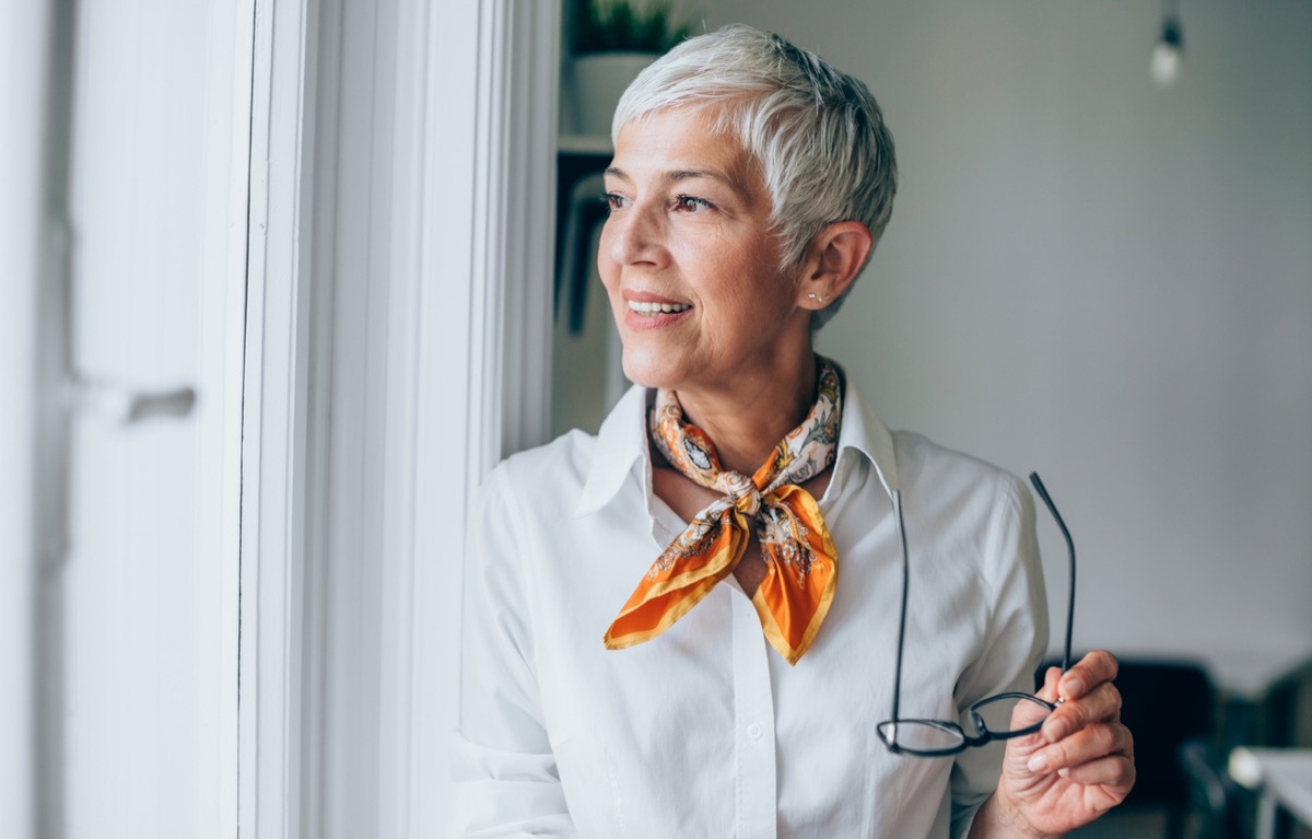 trendy older woman wearing ascot