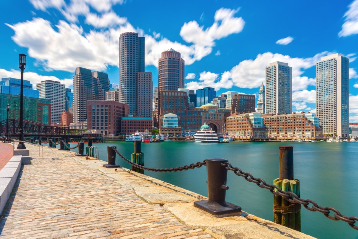 boston Massachusetts skyline from harbor