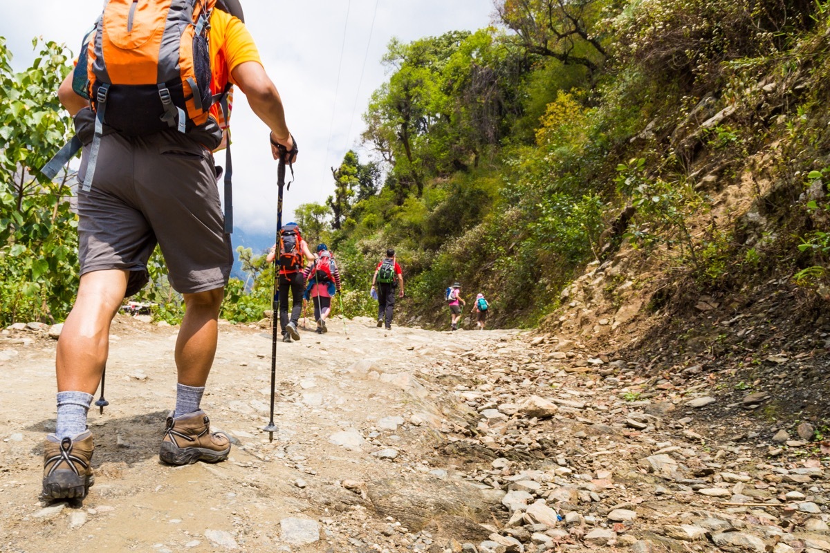 man hiking in mountains