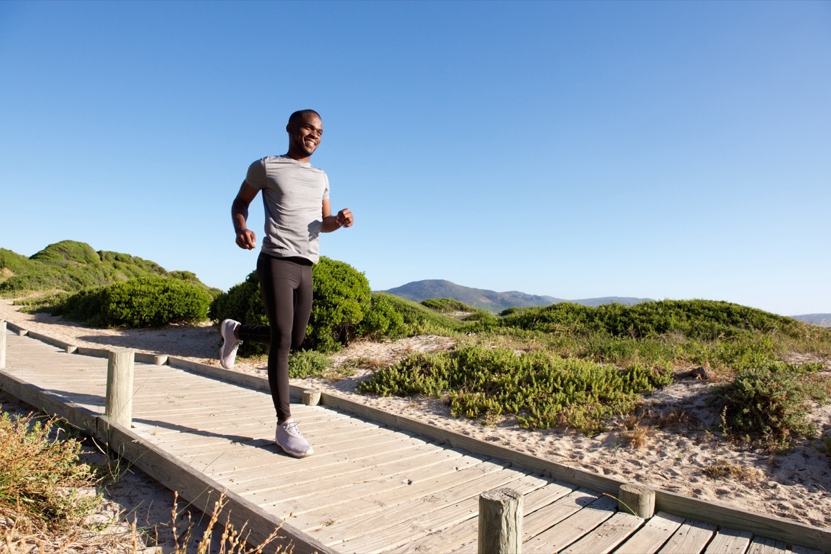 Black man going for a run or jog outside