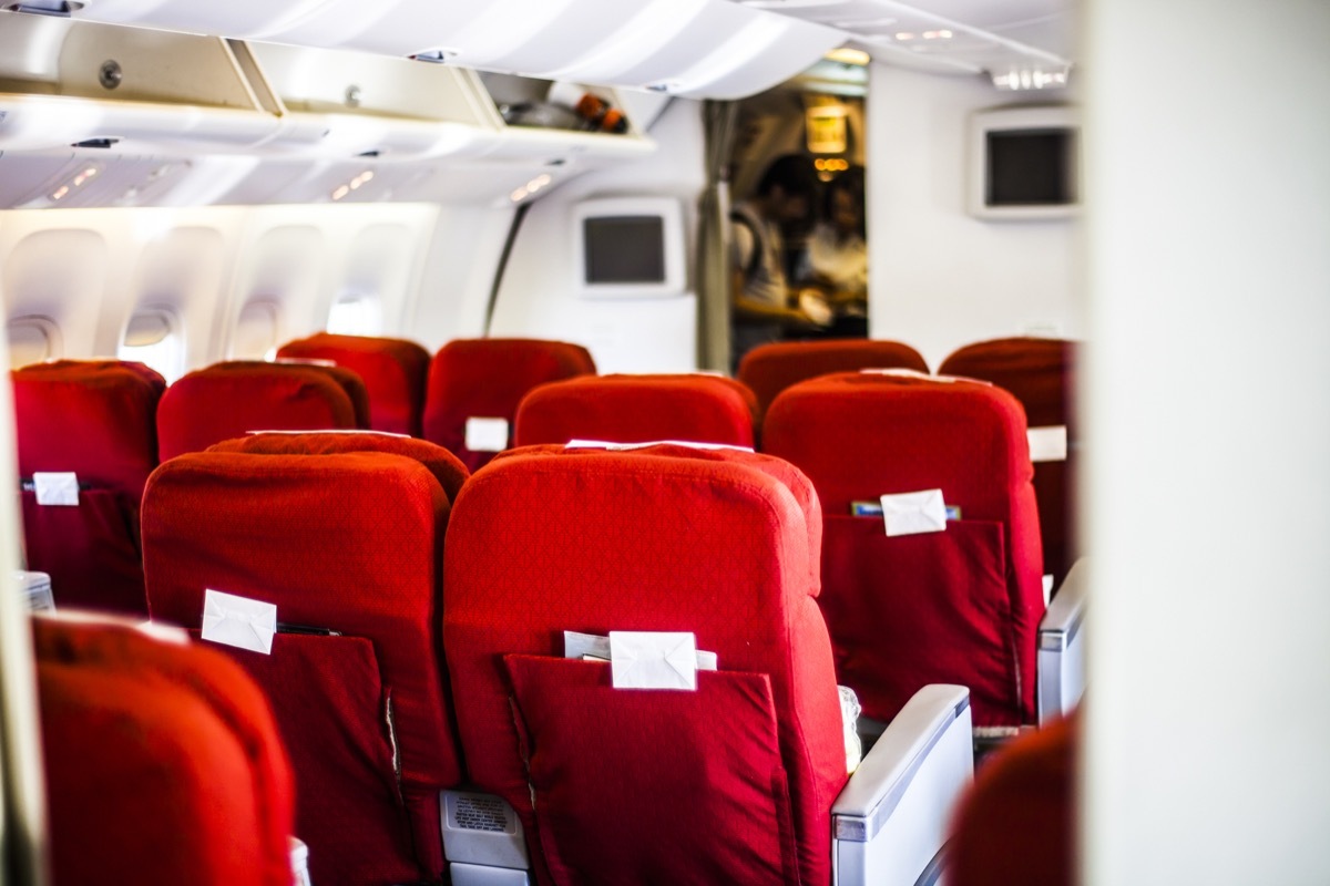 red front seats in a plane