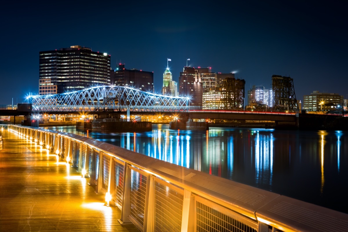 city skyline and the Passaic River in Newark, New Jersey