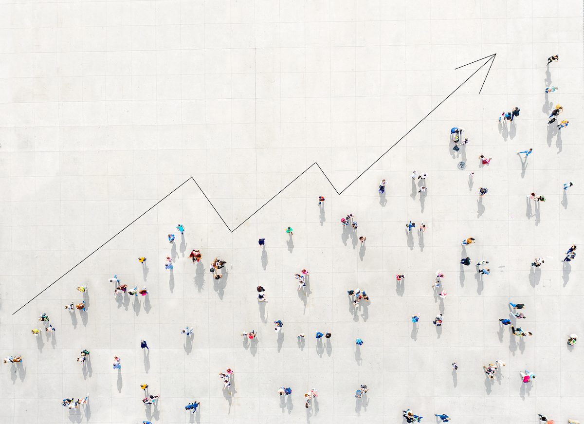 Crowd from above forming a growth graph