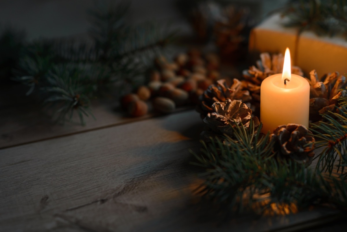 pine cone and candle centerpiece