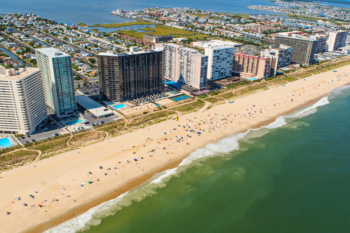 Aerial view of Ocean City, Maryland.