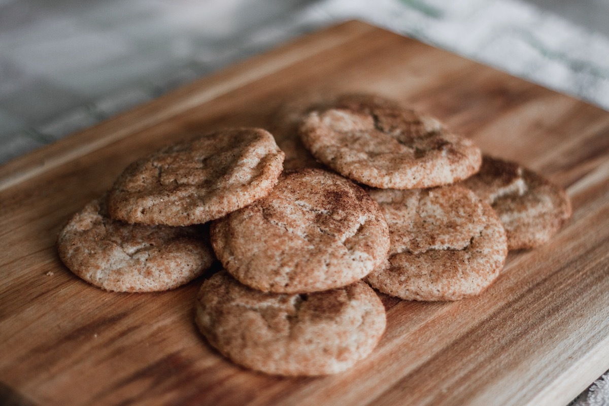 snickerdoodle cookies on wooden cutting board