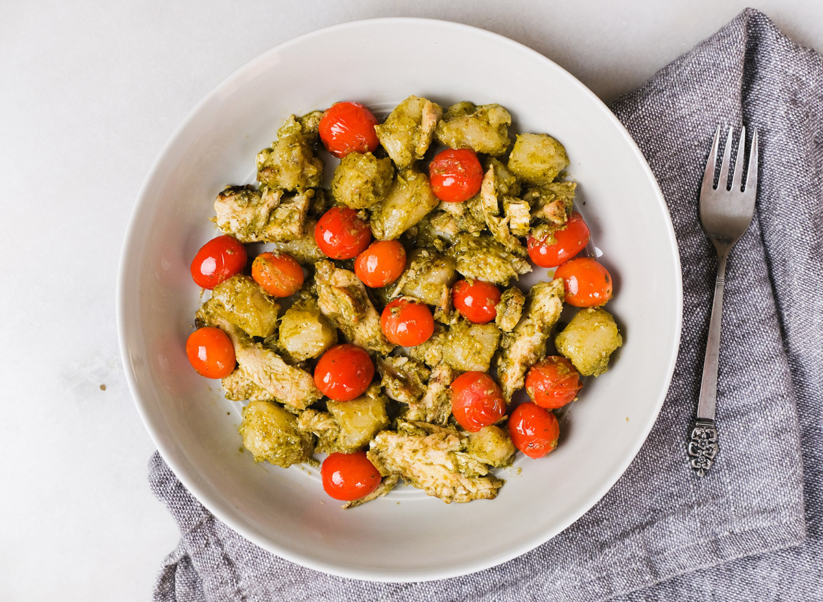 pesto cauliflower gnocchi with tomatoes