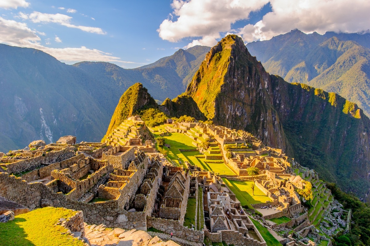 overview of the ancient ruins of machu picchu peru